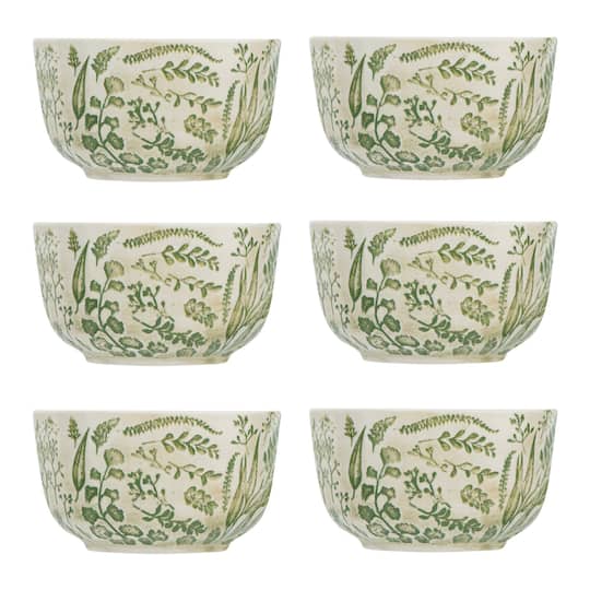Hello Honey® White Hand Stamped & Embossed Green Pattern Stoneware Bowl Set